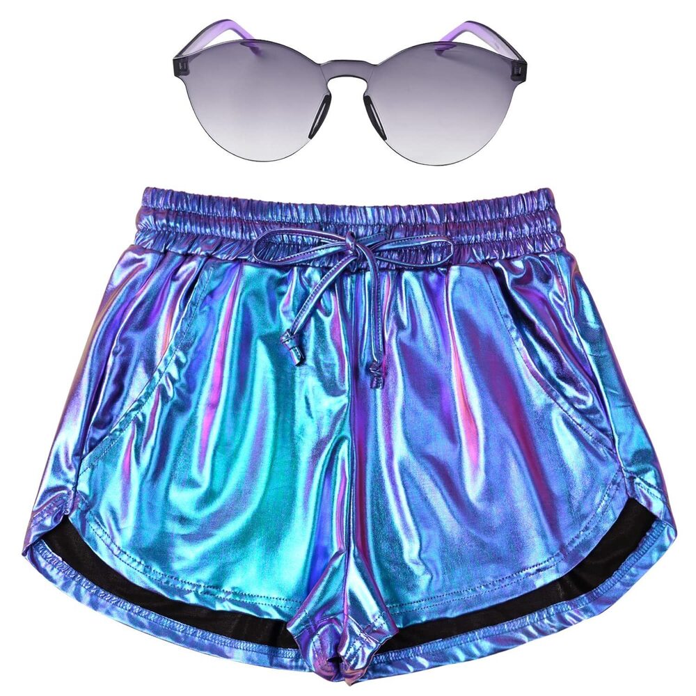 7280 Metallic Short Alien Costume Clubwear Outfits 80s Disco Pants High